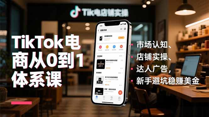 TikTok电商从0到1体系课，市场认知、店铺实操、达人广告，新手避坑稳赚美金-选优云网创