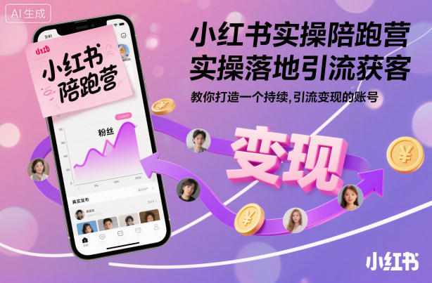 小红书实操陪跑营，实操落地引流获客，教你打造一个持续引流变现的账号-选优云网创