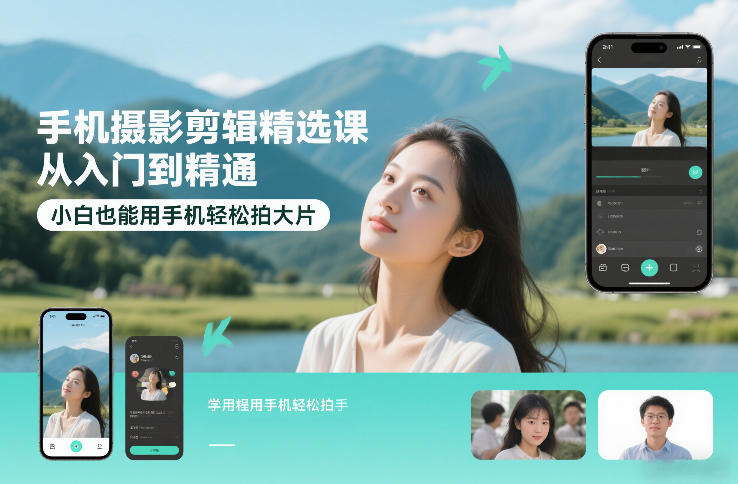 手机摄影剪辑精选课，从入门到精通，小白也能用手机轻松拍大片-选优云网创