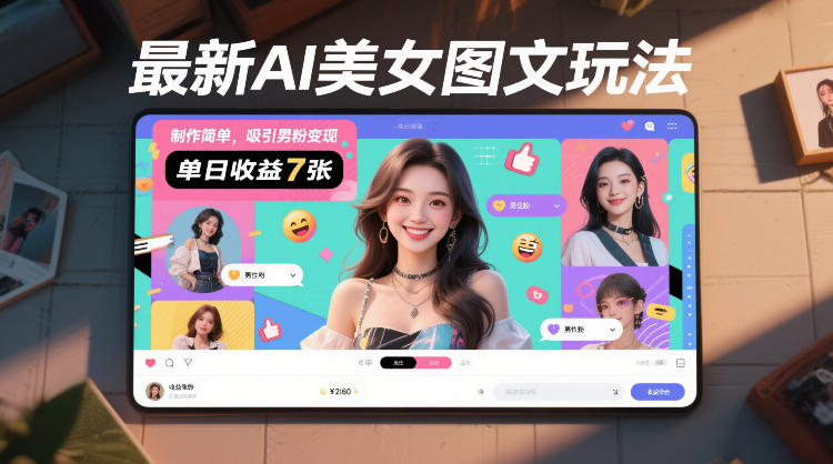 最新AI美女图文玩法，制作简单，吸引男粉变现，单天收益7张-选优云网创