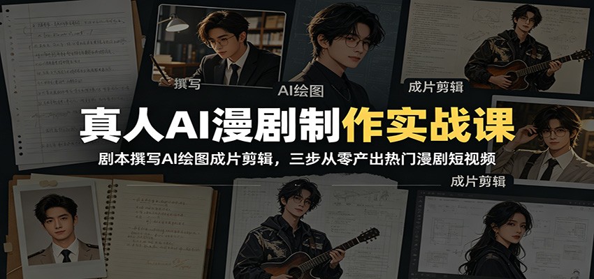 真人AI漫剧制作实战课：剧本撰写AI绘图成片剪辑，三步从零产出热门漫剧短视频-选优云网创