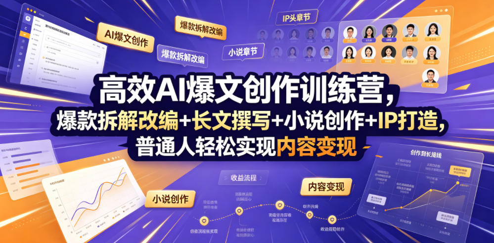 高效AI爆文创作训练营，爆款拆解改编+长文撰写+小说创作+IP打造，普通人轻松实现内容变现-选优云网创