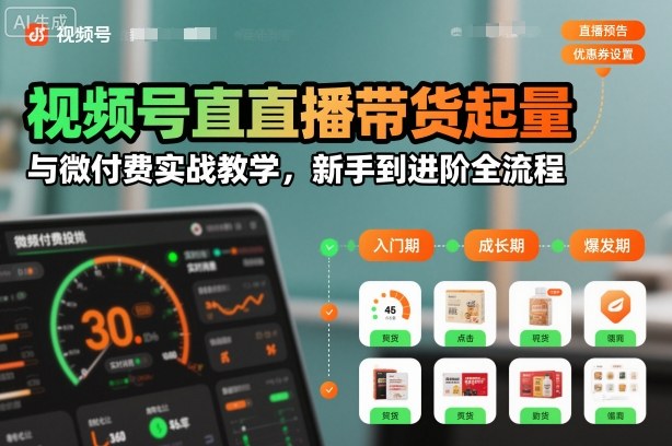 视频号直播带货起量与微付费实战教学，新手到进阶全流程-选优云网创