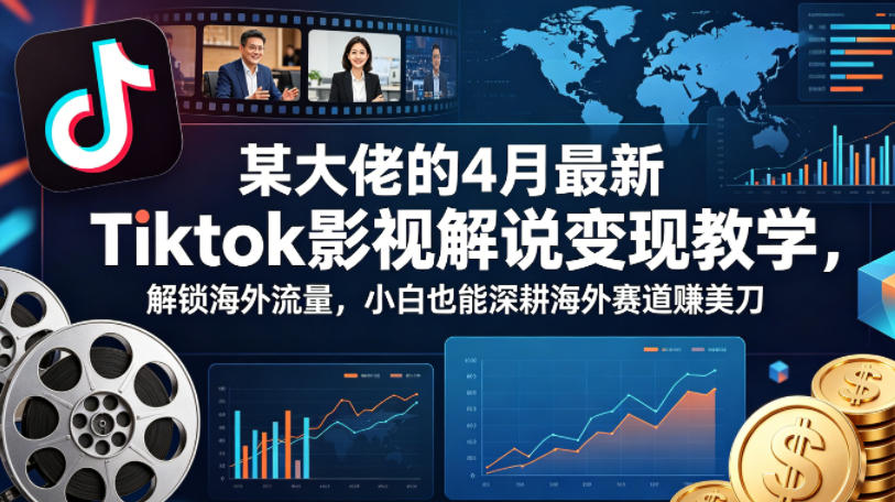 某大佬的4月最新Tiktok影视解说变现教学，解锁海外流量，小白也能深耕海外赛道賺美刀-选优云网创