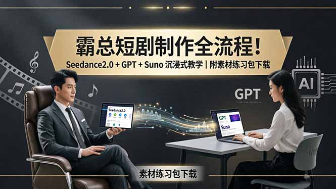 霸总短剧制作全流程！Seedance2.0 + GPT + Suno 沉浸式教学｜附素材练习包下载-选优云网创