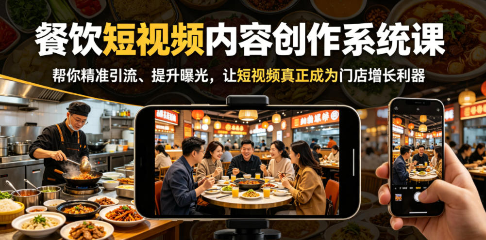 餐饮短视频内容创作系统课，帮你精准引流、提升曝光，让短视频真正成为门店增长利器-选优云网创
