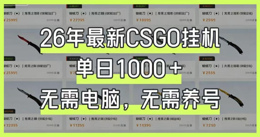 26年最新CSGO挂G系统，单日1000+，无需电脑，无需养号，0基础可上手【揭秘】-选优云网创
