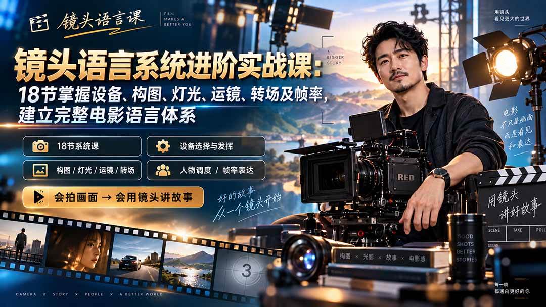 （20434期）镜头语言系统进阶实战课：18节掌握设备、构图、灯光、运镜、转场及帧率，建立完整电影语言体系-选优云网创
