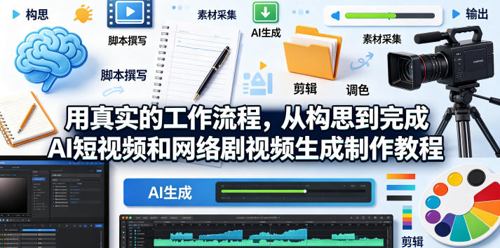 用真实的工作流程，从构思到完成AI短视频和网络剧视频生成制作教程-中英字幕-选优云网创
