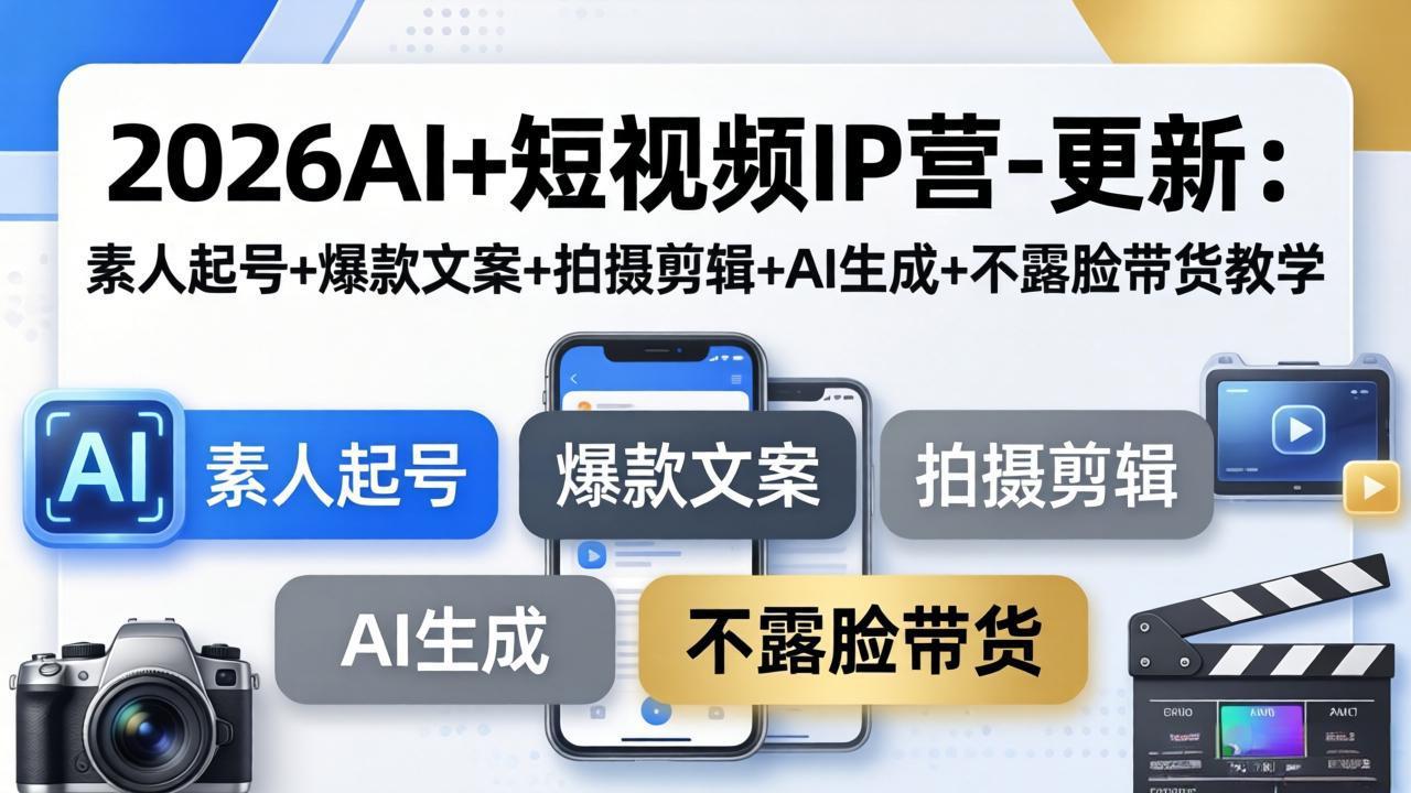 2026AI+短视频IP营-更新：素人起号+爆款文案+拍摄剪辑+AI生成+不露脸带货教学-选优云网创
