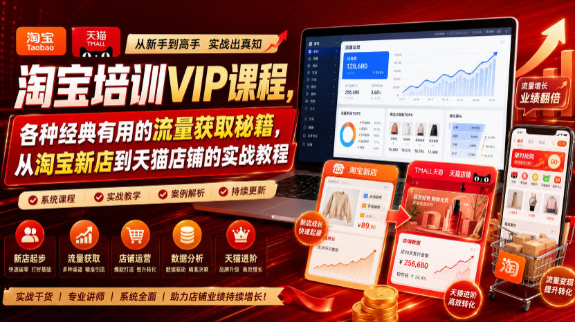淘宝培训VIP课程，各种经典有用的流量获取秘籍，从淘宝新店到天猫店铺的实战教程(更新7月)-选优云网创