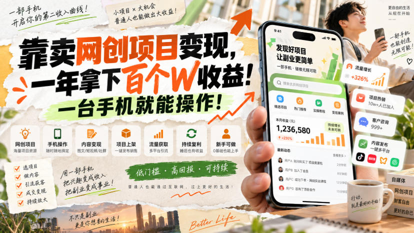 靠卖网创项目变现，一年拿下百个W收益！一台手机就能操作！【揭秘】-选优云网创