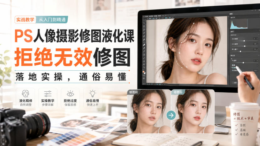 PS人像摄影修图液化课，拒绝无效修图，落地实操，通俗易懂-选优云网创