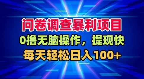 问卷调查暴利项目，0撸无脑操作，提现快，每天轻松日入100+【揭秘】-选优云网创
