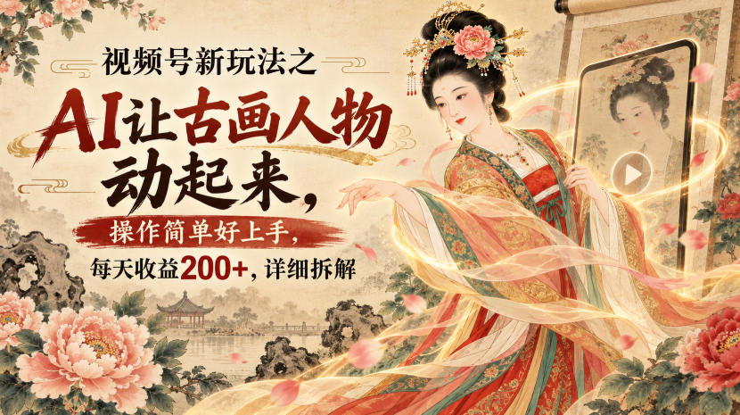 视频号新玩法之AI让古画人物动起来，操作简单好上手，每天收益200+，详细拆解-选优云网创