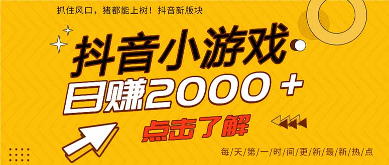 2025年爆火的抖音小游戏项目，一部手机日入2000+-选优云网创