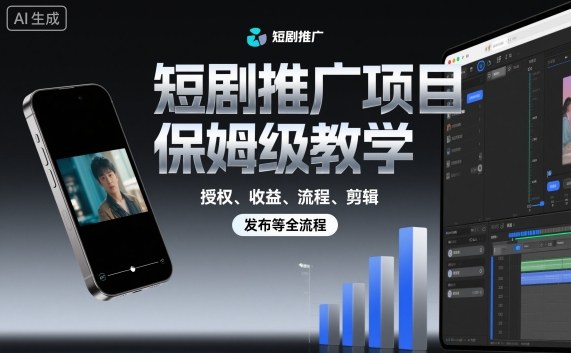 短剧推广项目保姆级教学，授权、收益、流程、剪辑，发布等全流程-选优云网创