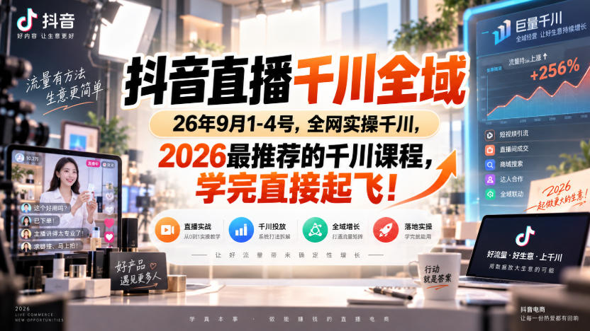 抖音直播千川全域26年9月1-4号，全网实操千川，2026最推荐的千川课程，学完直接起飞！-选优云网创