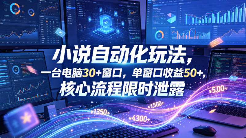 小说挂G自动化玩法，一台电脑30+窗口，单窗口收益50+，核心流程限时泄露【揭秘】-选优云网创