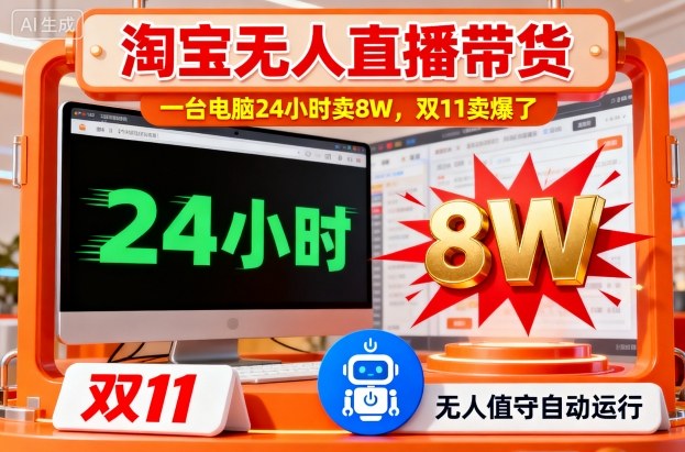淘宝无人直播带货,一台电脑214小时卖8W,双11卖爆了【揭秘】-选优云网创