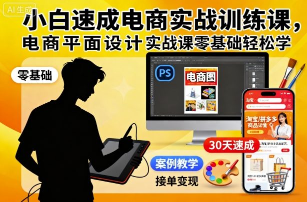 小白速成电商实战训练课，电商平面设计实战课零基础轻松学-选优云网创