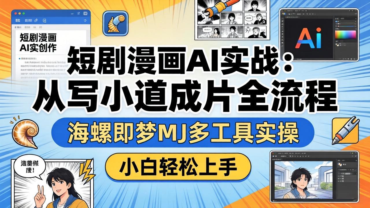 短剧漫画AI实战：从写小说到成片全流程，海螺即梦MJ多工具实操，小白轻松上手-选优云网创