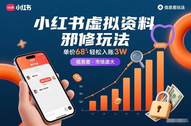 小红书虚拟资料邪修玩法，单价68，轻松入账3W，信息差玩法，市场庞大-选优云网创