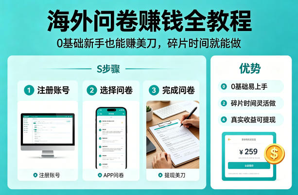 海外问卷賺钱全教程，0基础新手也能賺美刀，碎片时间就能做-选优云网创