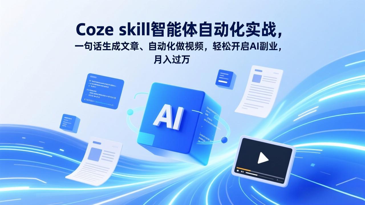 Coze skill智能体自动化实战，一句话生成文章、自动化做视频，轻松开启AI副业，月入过万-选优云网创