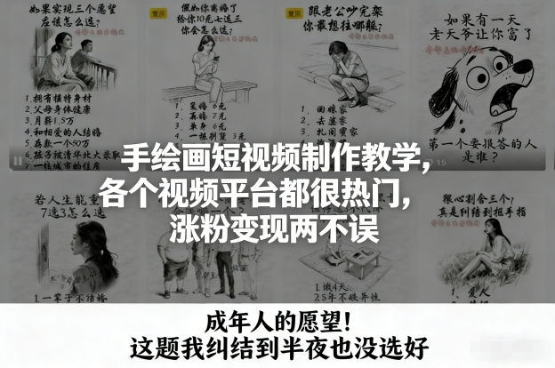 手绘画短视频制作教学，各个视频平台都很热门，涨粉变现两不误-选优云网创