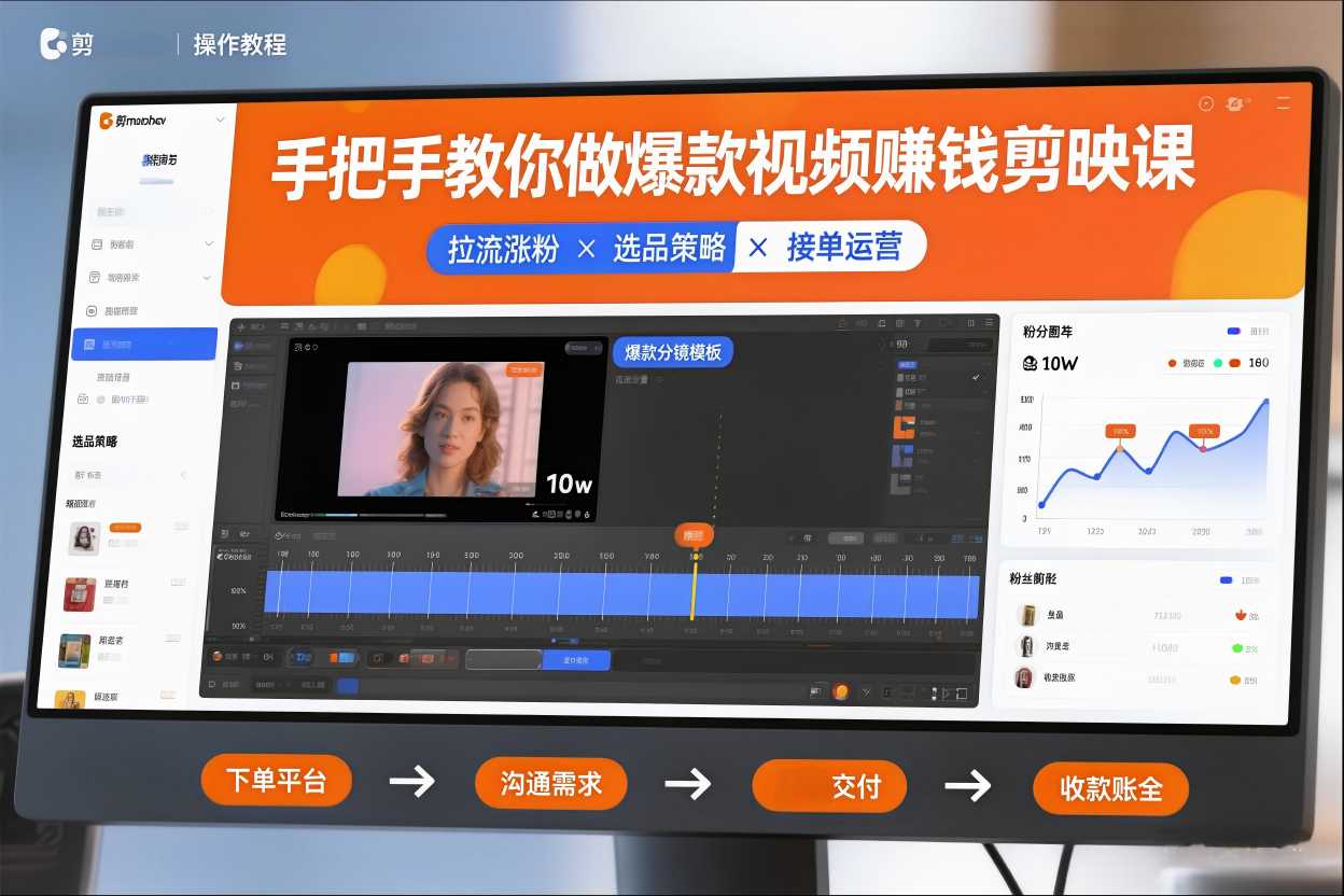 手把手教你做爆款视频赚钱剪映课，手把手教学拉流涨粉、选品策略和接单运营(更新2026)-选优云网创