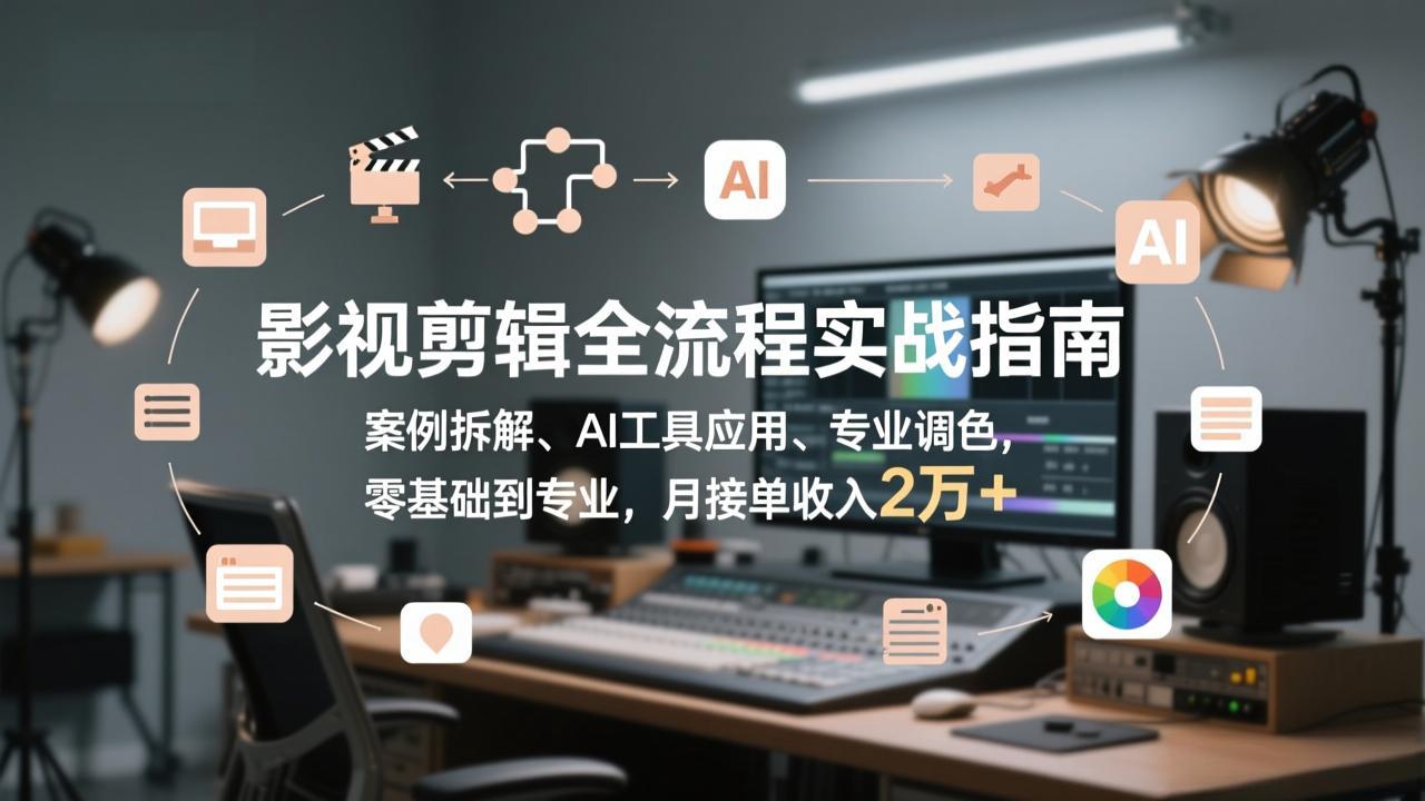 影视剪辑全流程实战指南，案例拆解、AI工具应用、专业调色，零基础到专业，月接单收入2万+-选优云网创
