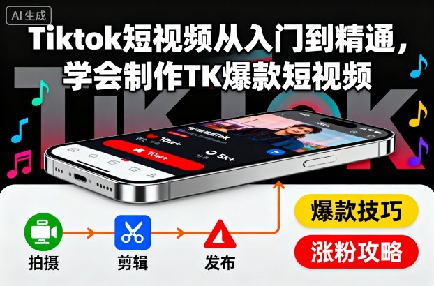 Tiktok短视频从入门到精通，学会制作TK爆款短视频-选优云网创