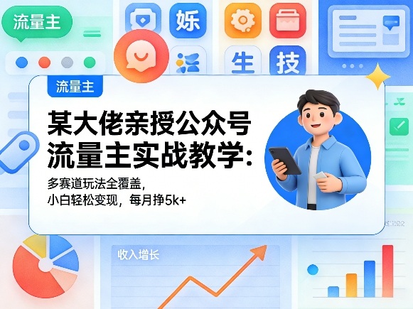 某大佬亲授公众号流量主实战教学：多赛道玩法全覆盖，小白轻松变现，每月多挣5k+-选优云网创