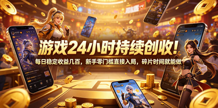游戏24小时持续创收！每日稳定收益几百，新手零门槛直接入局，碎片时间就能做【揭秘】-选优云网创