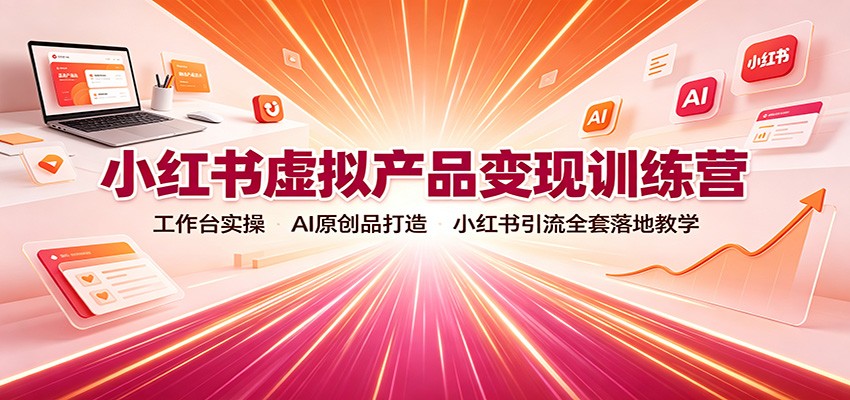 小红书虚拟产品变现训练营:工作台实操,AI原创品打造,小红书引流全套落地教学-选优云网创