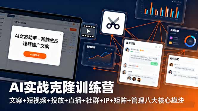 AI实战克隆训练营：文案+短视频+投放+直播+社群+IP+矩阵+管理八大核心模块-选优云网创