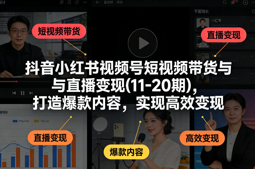 抖音小红书视频号短视频带货与直播变现(10-21期)，打造爆款内容，实现高效变现(更新05月08日)-选优云网创