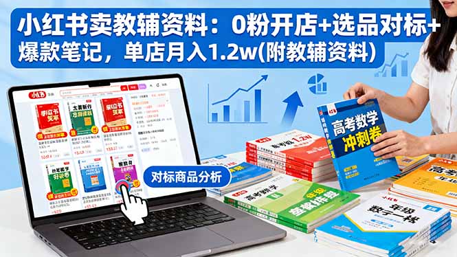 小红书卖教辅资料：0粉开店+选品对标+爆款笔记，单店月入1.2w(附教辅资料-选优云网创