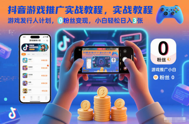 抖音游戏推广实战教程，游戏发行人计划，0粉丝变现，小白轻松日入3张-选优云网创