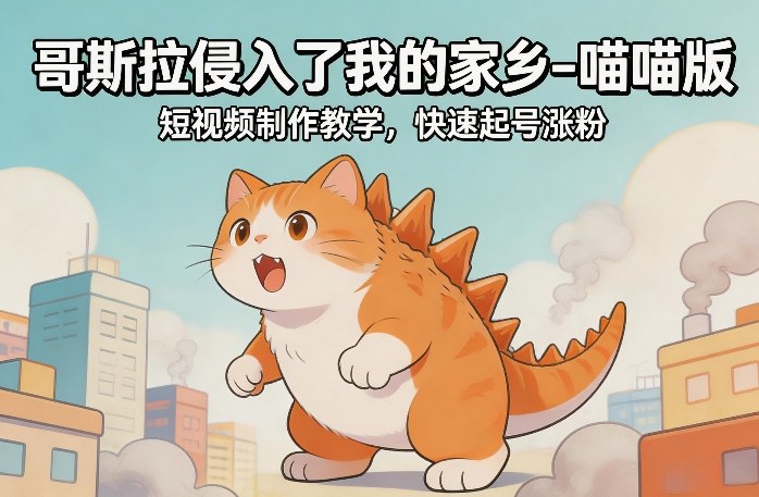 哥斯拉侵入了我的家乡–喵喵版短视频制作教学，快速起号涨粉-选优云网创