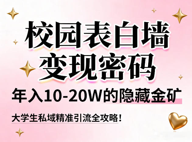 校园表白墙变现密码,年入10-20W的隐藏金矿,大学生私域精准引流全攻略!-选优云网创