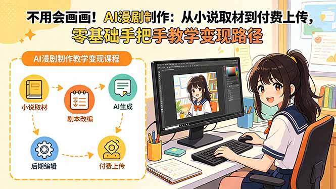 不用会画画！AI漫剧制作：从小说取材到付费上传，零基础手把手教学变现路径-选优云网创