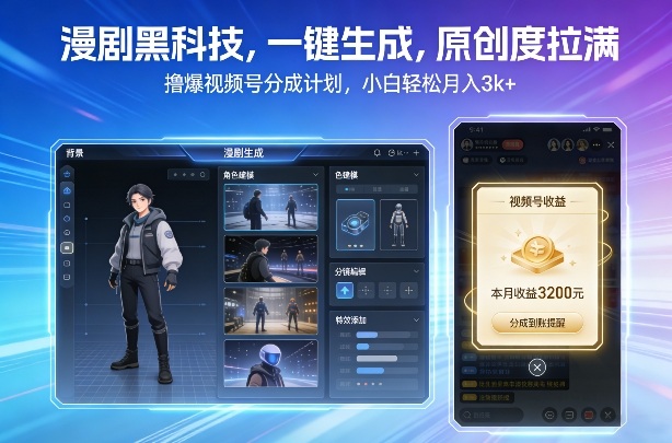 漫剧黑科技，一键生成，原创度拉满，撸爆视频号分成计划，小白轻松月入3k+-选优云网创