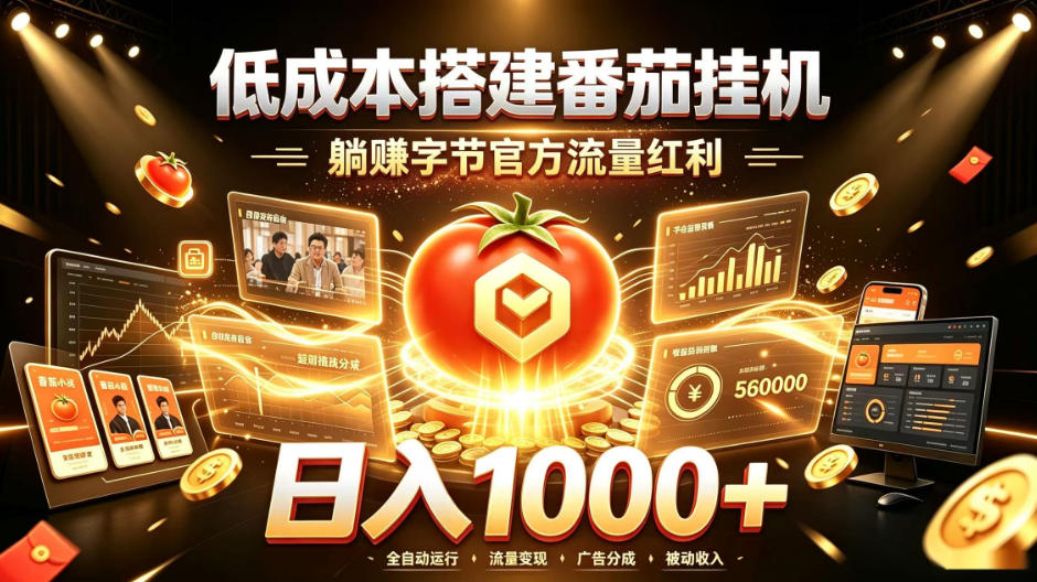 低成本搭建番茄挂G，躺賺字节官方流量红利，日入1k+，全程傻瓜式落地【揭秘】-选优云网创