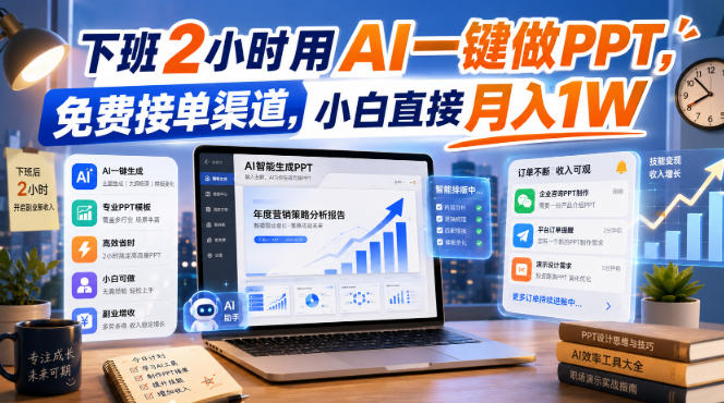 下班2小时用AI一键做PPT，免费接单渠道，小白直接月入1W【揭秘】-选优云网创