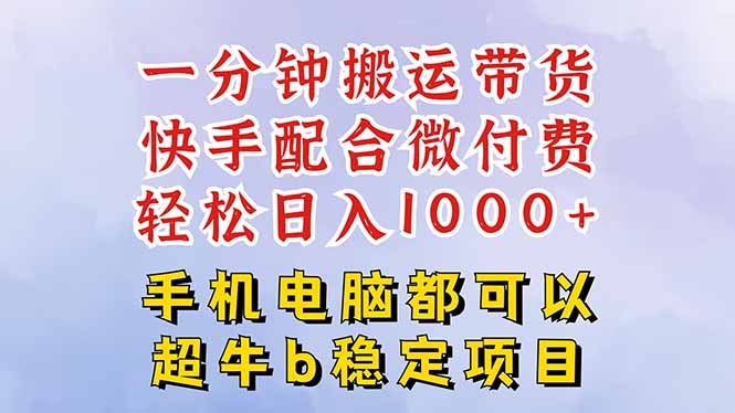 快手黑科技一分钟搬运带货，一刀不剪过原创，微付费投流玩法，轻松日入…-选优云网创
