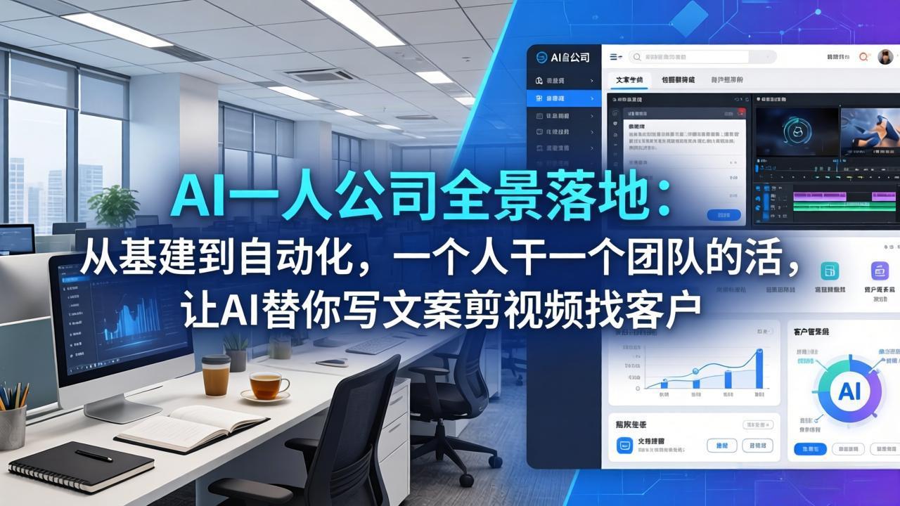 AI一人公司全景落地:从基建到自动化,一个人干一个团队的活,让AI替你写文案剪视频找客户-选优云网创