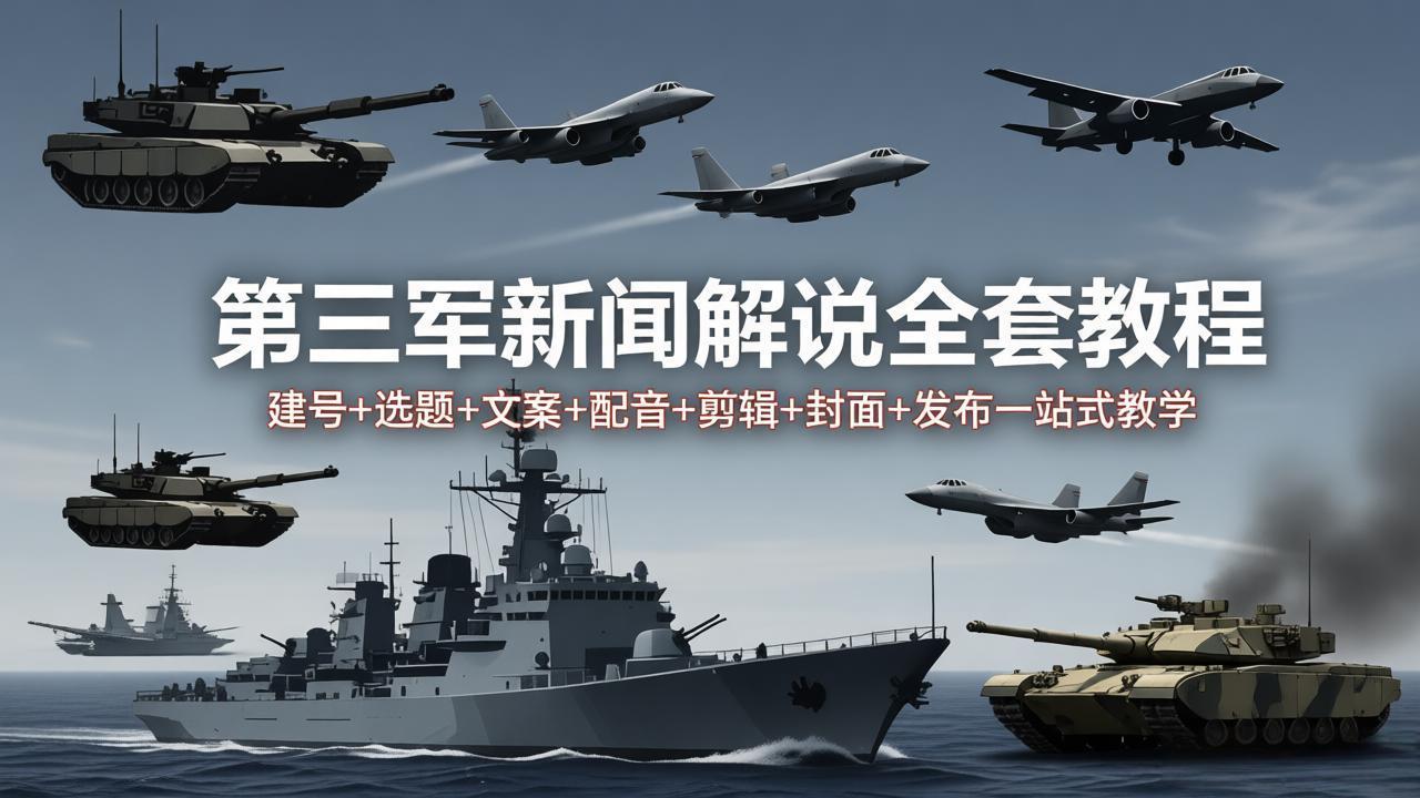 第三军迷新闻解说全套教程:建号+选题+文案+配音+剪辑+封面+发布一站式教学-选优云网创