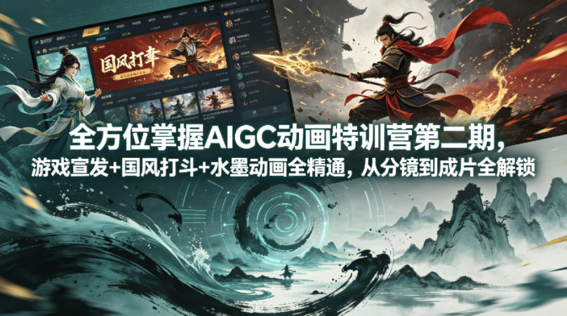 全方位掌握AIGC动画特训营第二期，游戏宣发+国风打斗+水墨动画全精通，从分镜到成片全解锁-选优云网创